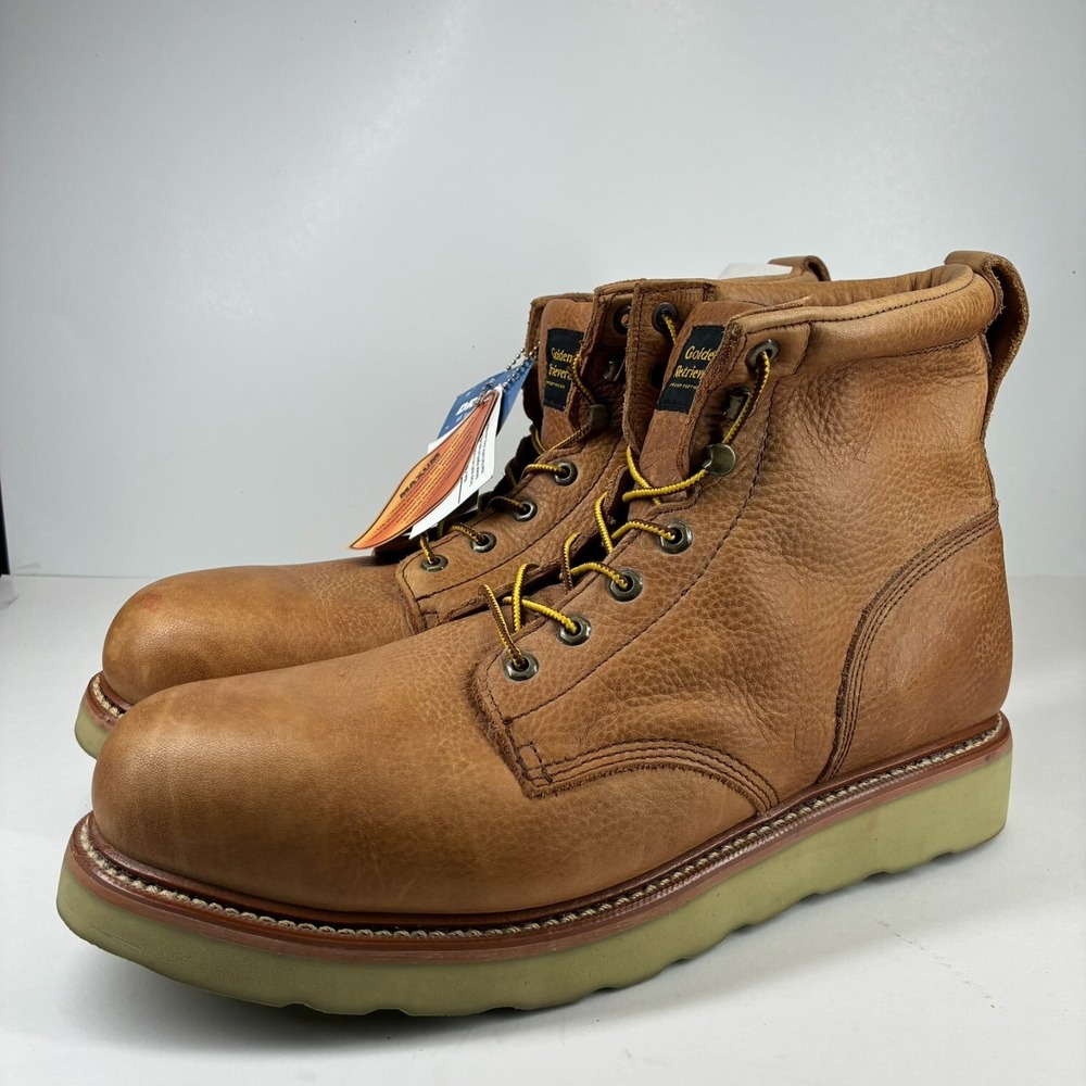 Golden Retriever 06559 Men's US 15D Brown Leather Steel Toe Lace-Up Work Boots
